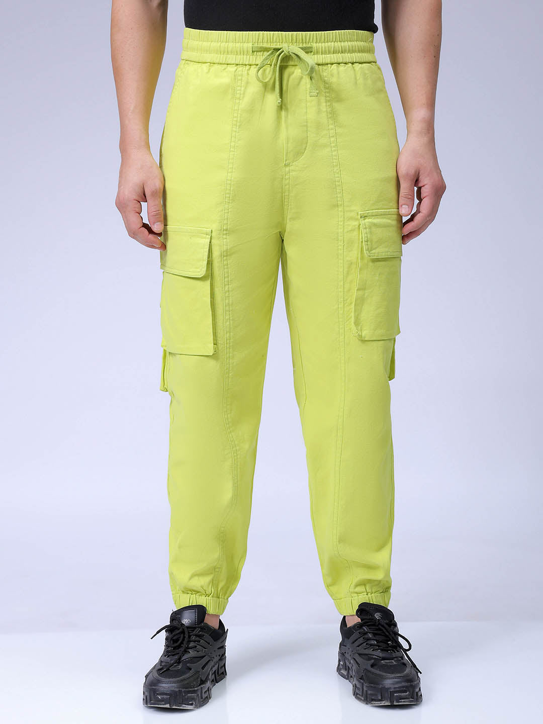Men's Green Baggy Fit Solid Trouser