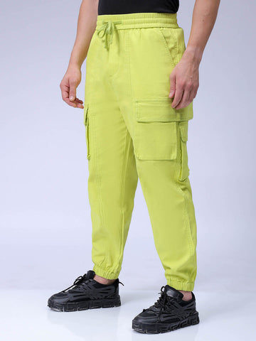 Men's Green Baggy Fit Solid Trouser