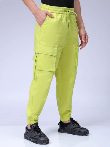 Men's Green Baggy Fit Solid Trouser