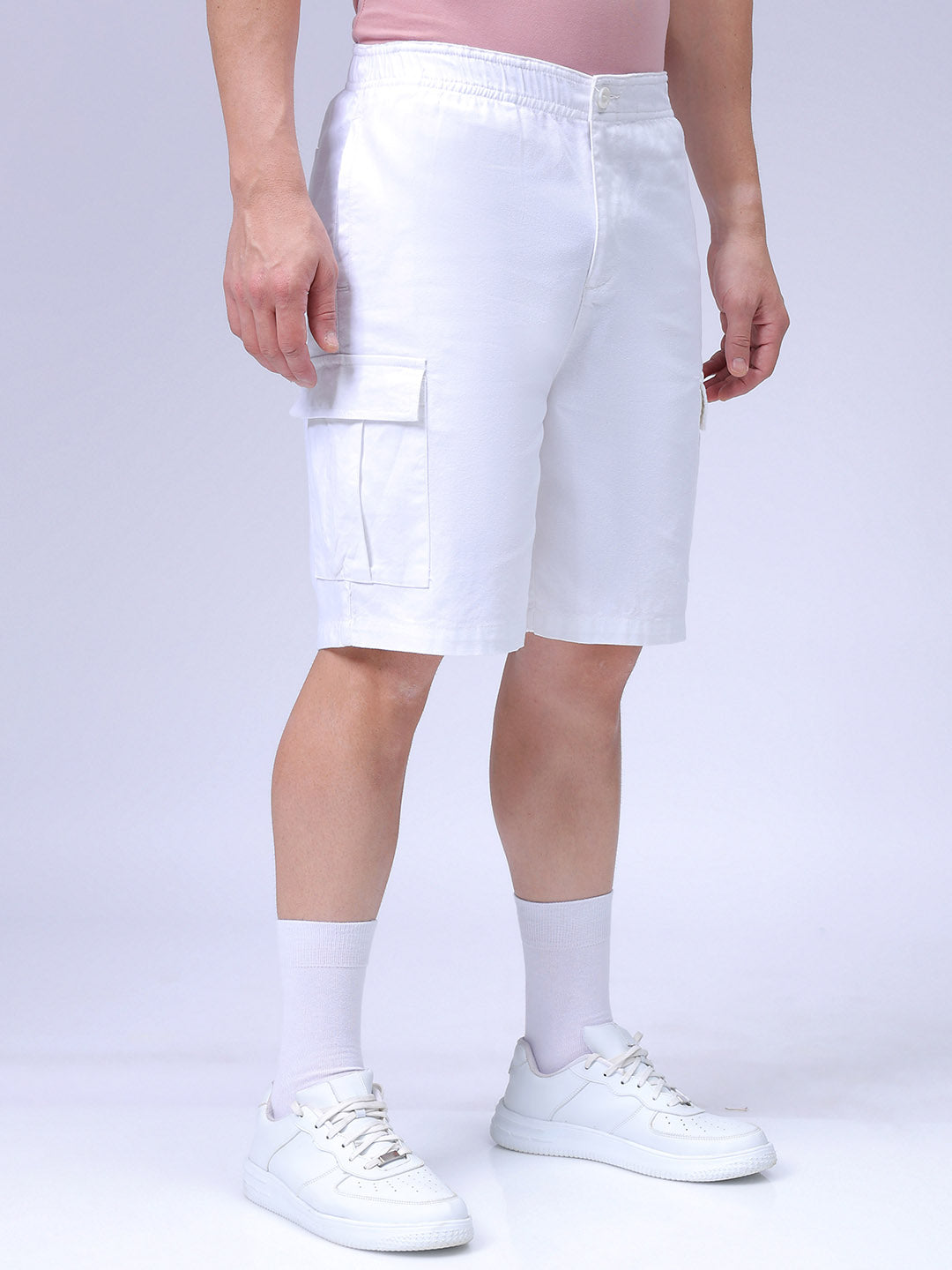 Men's White Relaxed Fit Solid Utility Shorts