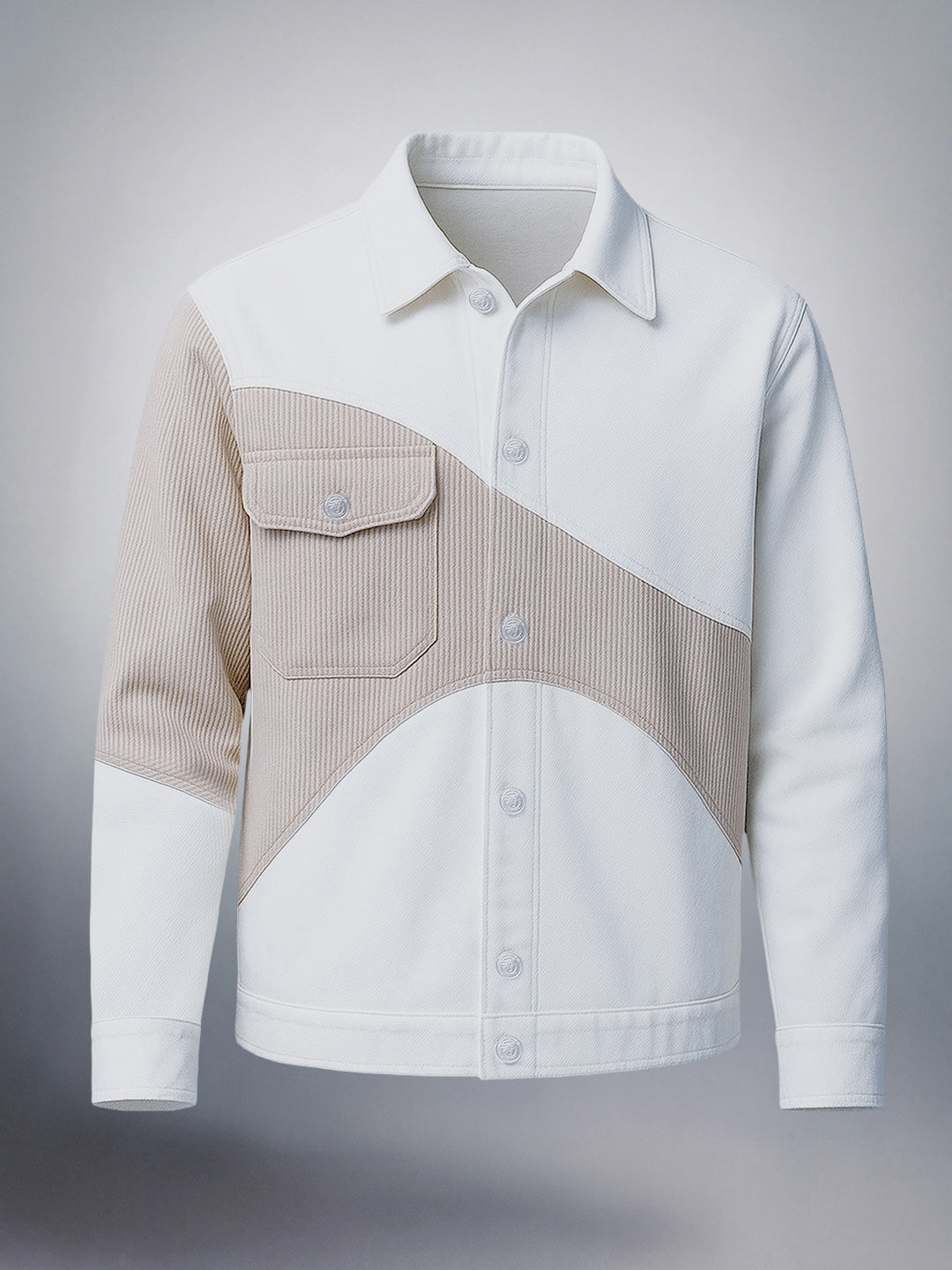Men's White Relaxed Fit Colourblocked Colourblocked Jacket