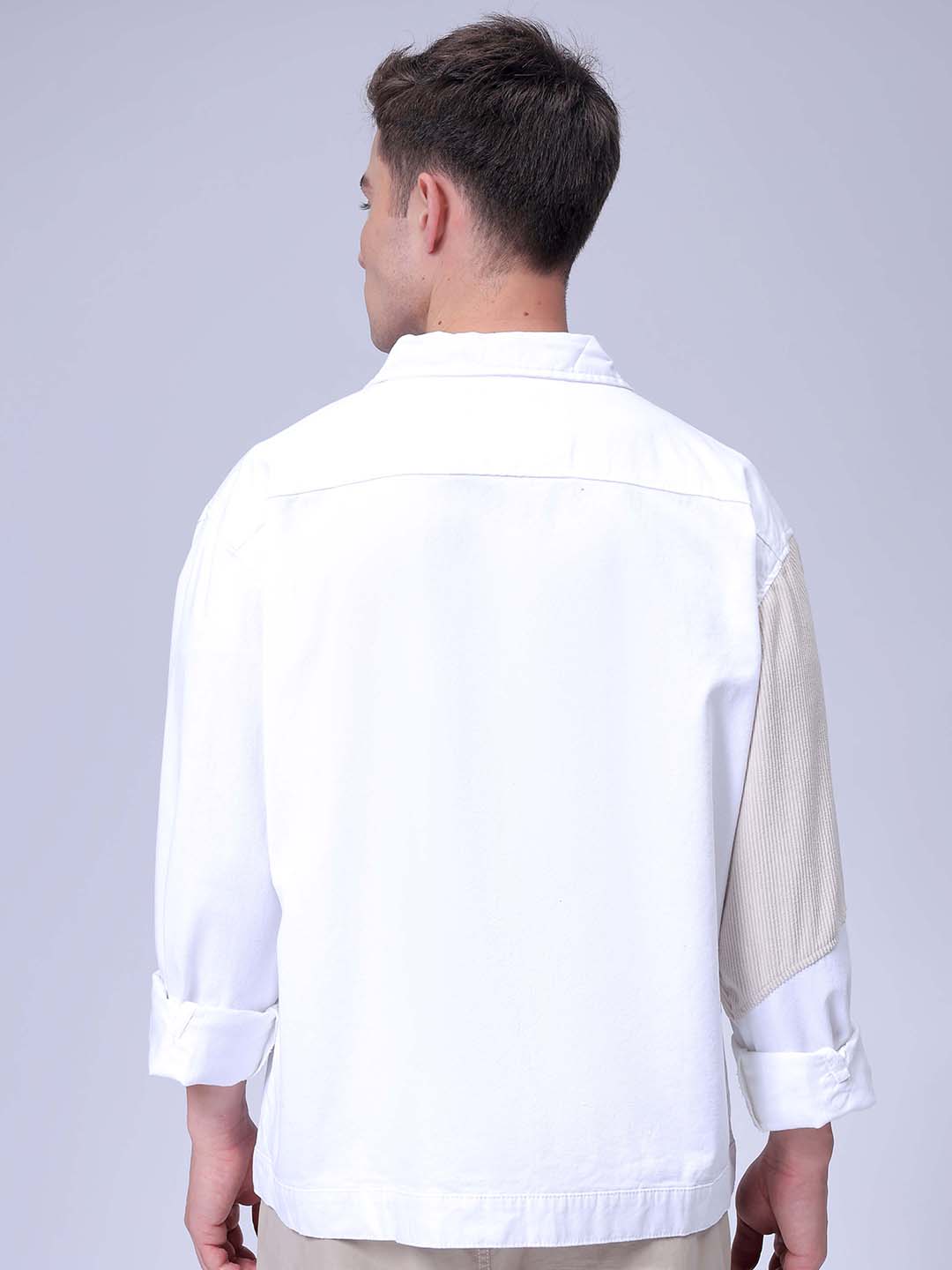 Men's White Relaxed Fit Colourblocked Colourblocked Jacket
