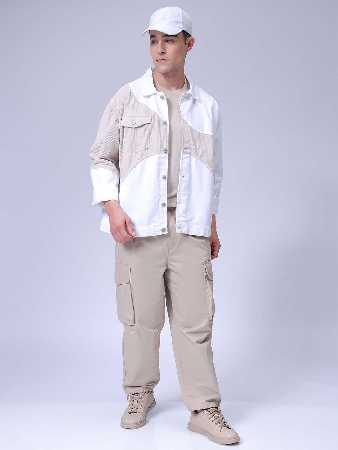 Men's White Relaxed Fit Colourblocked Colourblocked Jacket