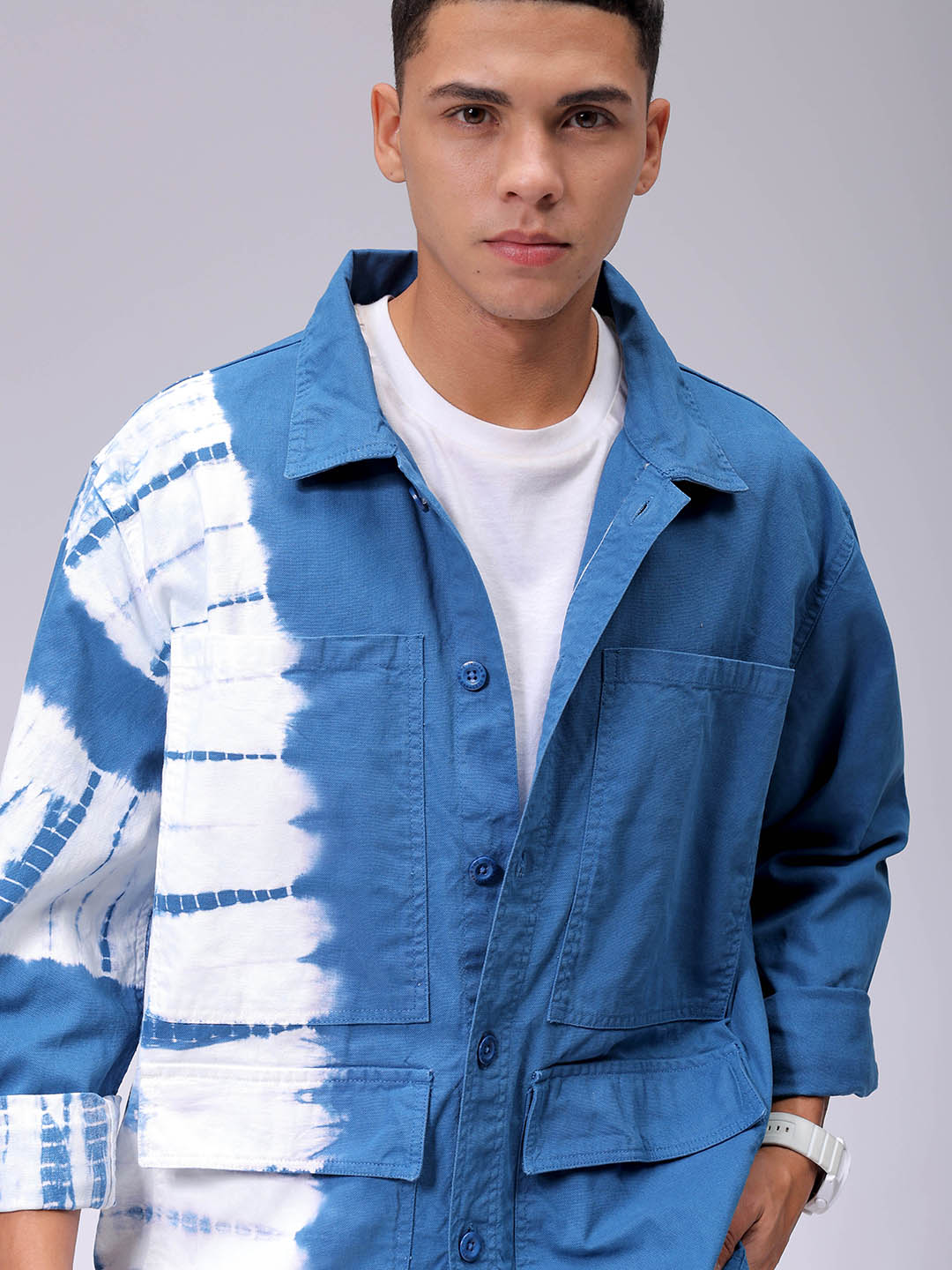 Men's Blue Relaxed Fit Tie Dye Trucker Jacket