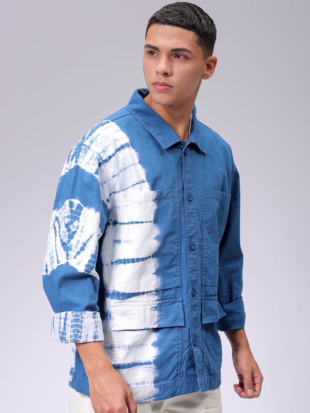 Men's Blue Relaxed Fit Tie Dye Trucker Jacket