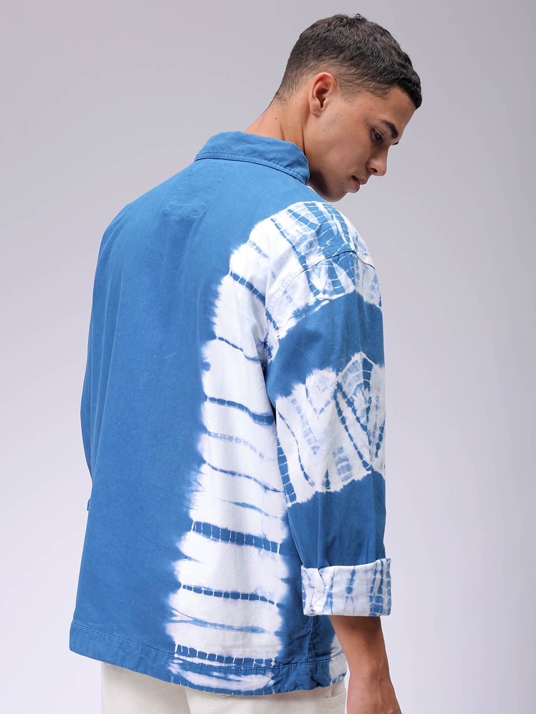 Men's Blue Relaxed Fit Tie Dye Trucker Jacket