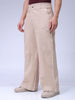 Men's Cream Loose Wide Leg Solid Mid-Rise Cargo Trousers