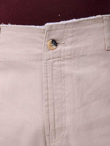 Men's Cream Loose Wide Leg Solid Mid-Rise Cargo Trousers