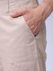 Men's Cream Loose Wide Leg Solid Mid-Rise Cargo Trousers