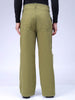 Men's Green Loose Wide Leg Solid Mid-Rise Cargo Trousers