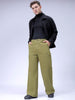 Men's Green Loose Wide Leg Solid Mid-Rise Cargo Trousers