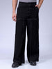 Men's Black Loose Wide Leg Solid Mid-Rise Cargo Trousers