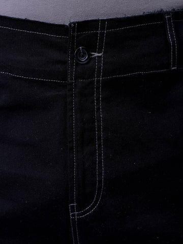 Men's Black Loose Wide Leg Solid Mid-Rise Cargo Trousers