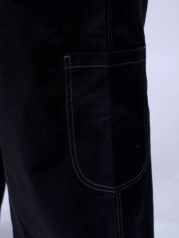 Men's Black Loose Wide Leg Solid Mid-Rise Cargo Trousers