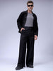 Men's Black Loose Wide Leg Solid Mid-Rise Cargo Trousers
