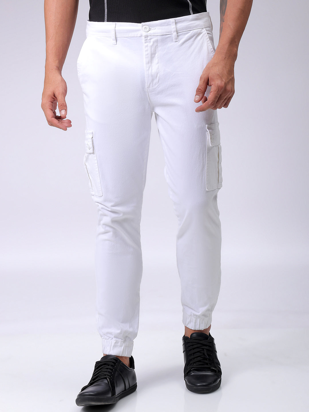 Men's White Regular Fit Solid Utility Cargo