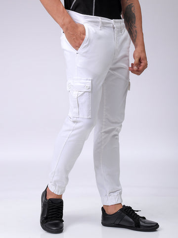 Men's White Regular Fit Solid Utility Cargo