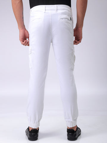 Men's White Regular Fit Solid Utility Cargo