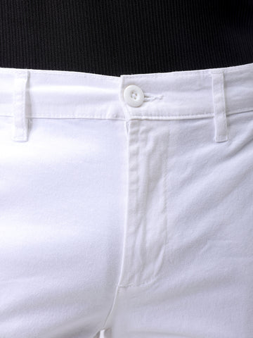 Men's White Regular Fit Solid Utility Cargo