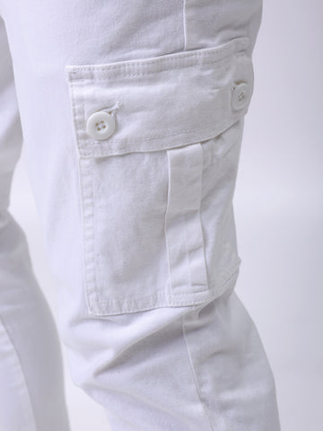 Men's White Regular Fit Solid Utility Cargo