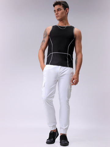 Men's White Regular Fit Solid Utility Cargo