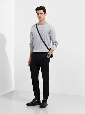Men's Black Regular Fit Solid Utility Cargo