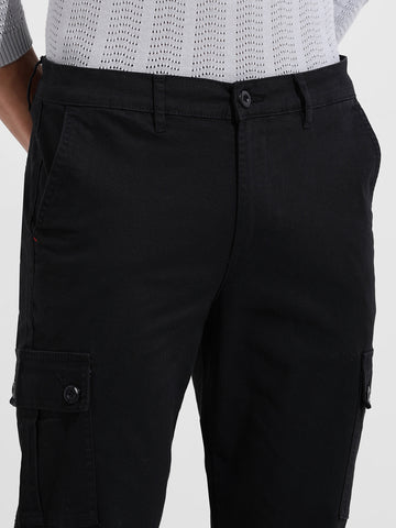 Men's Black Regular Fit Solid Utility Cargo