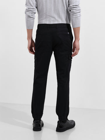 Men's Black Regular Fit Solid Utility Cargo