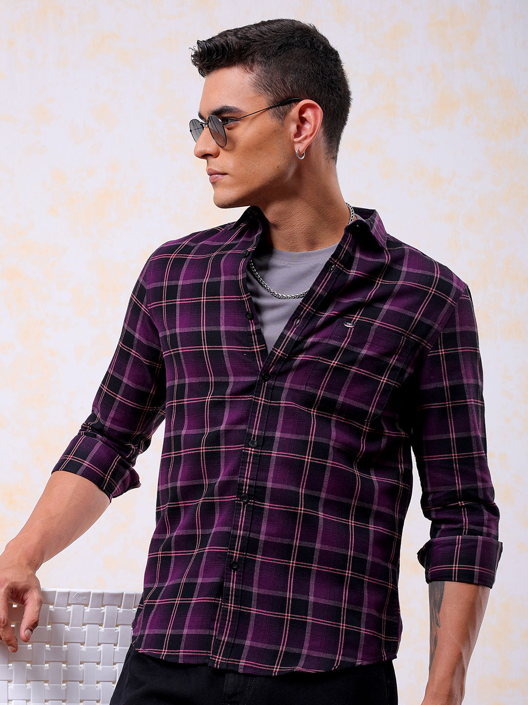 Shop Men's Checked Slim Fit Shirt Online.