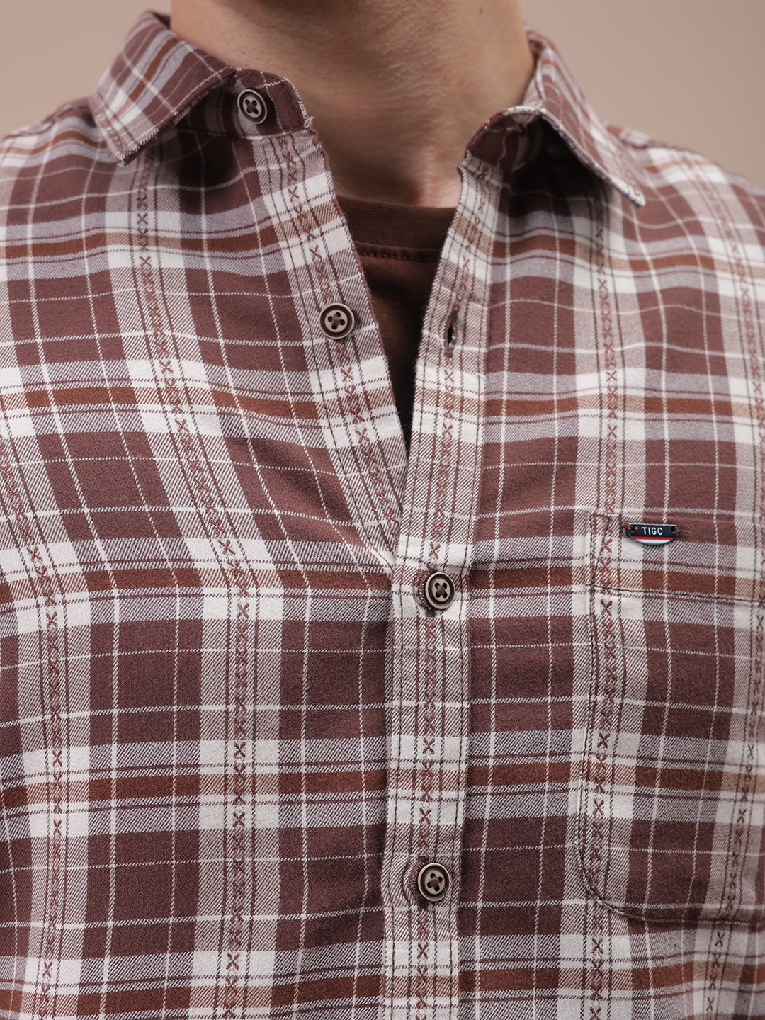 Men's Brown Slim Fit Checked Shirt