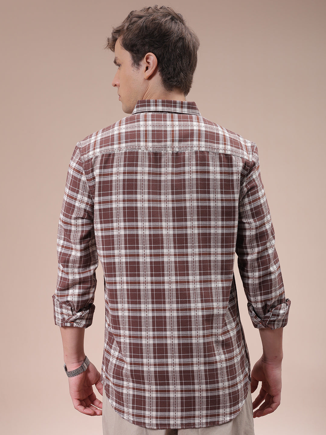 Men's Brown Slim Fit Checked Shirt