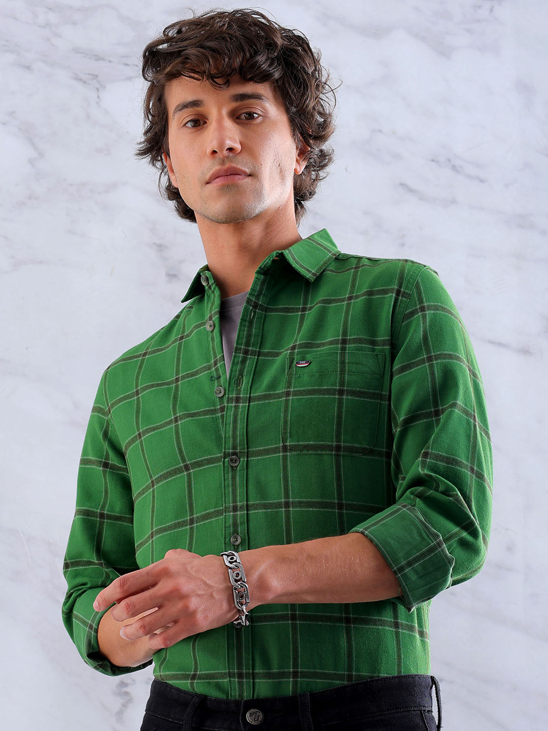 Shop Men's Checked Slim Fit Shirt Online.