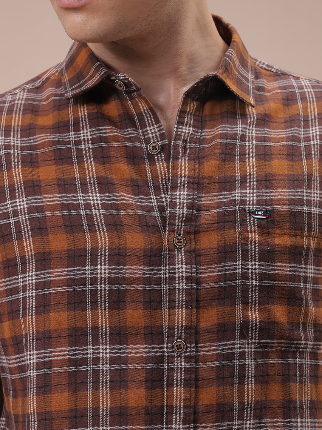 Men's Brown Slim Fit Checked Shirt