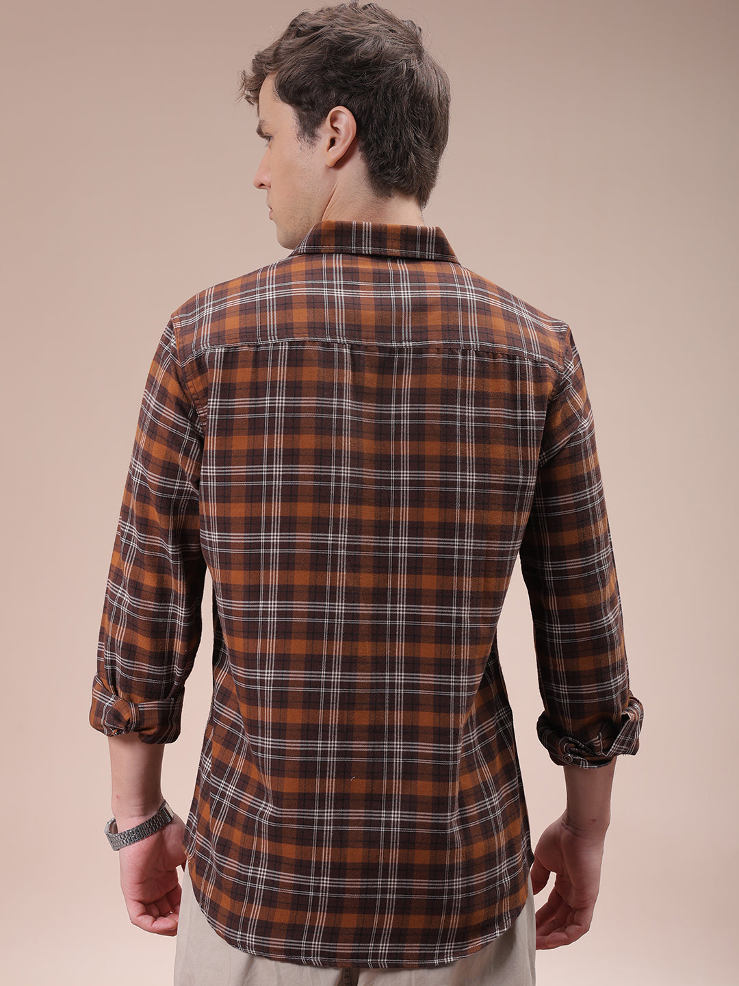 Men's Brown Slim Fit Checked Shirt