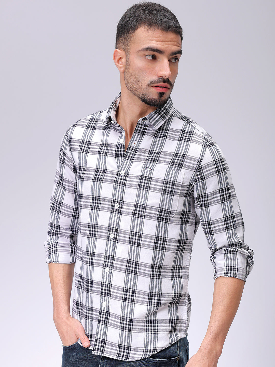 Men's Black Slim Fit Checked Casual Shirt