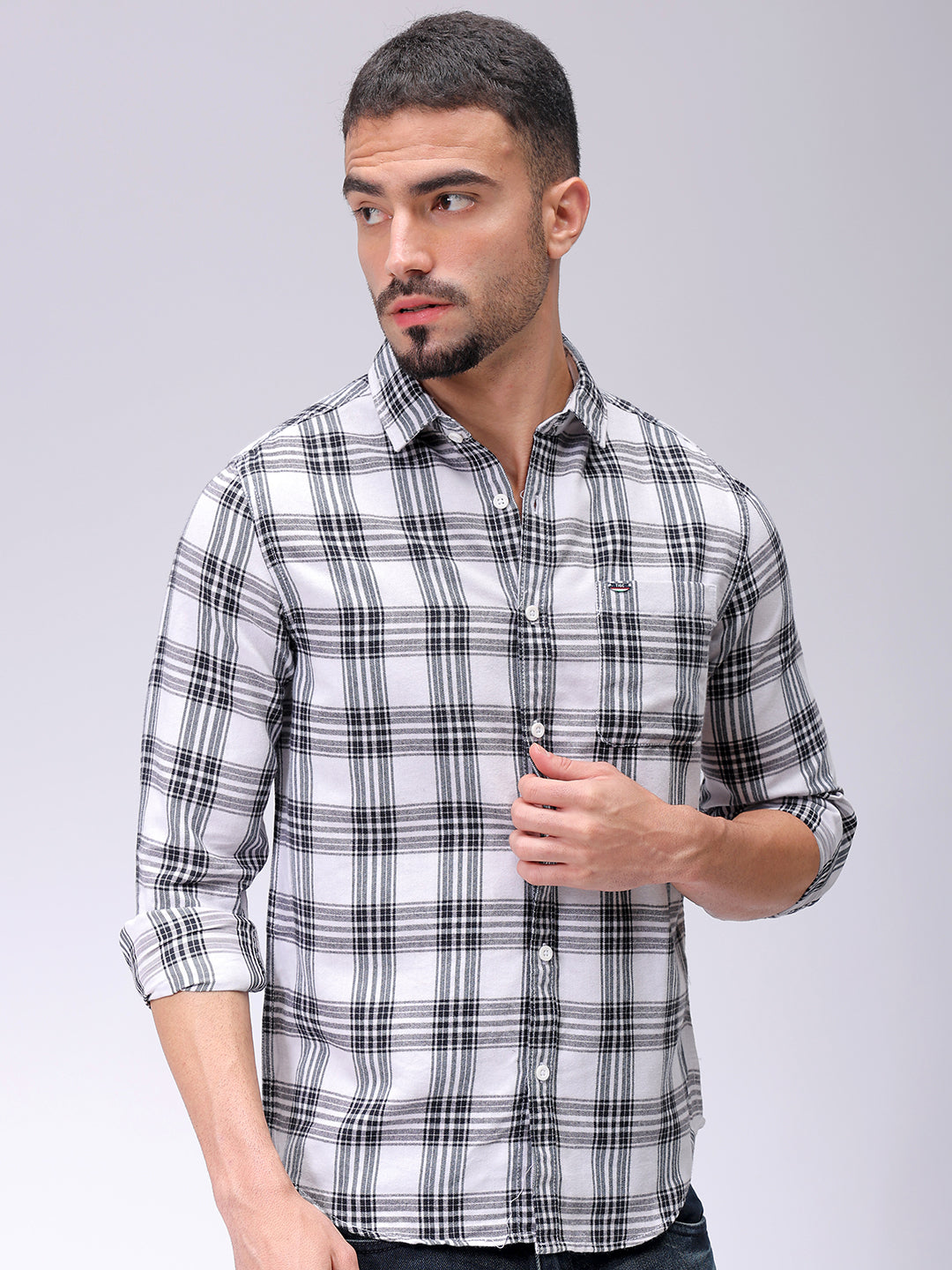 Men's Black Slim Fit Checked Casual Shirt