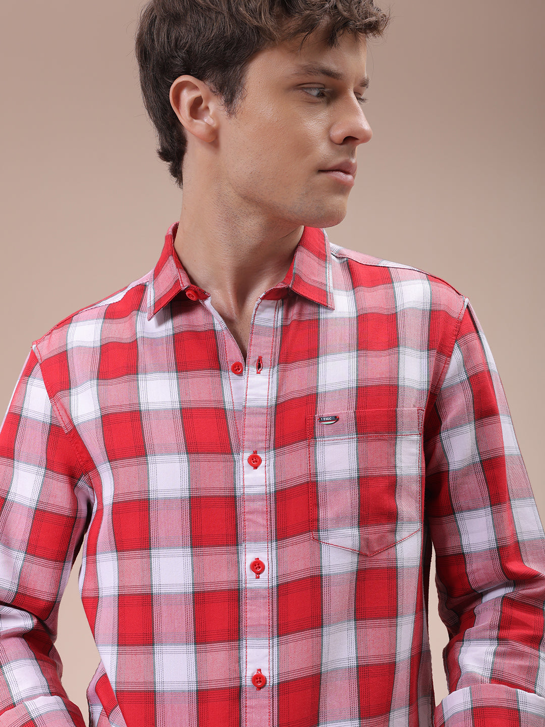 Men's Red Slim Fit Checked Shirt