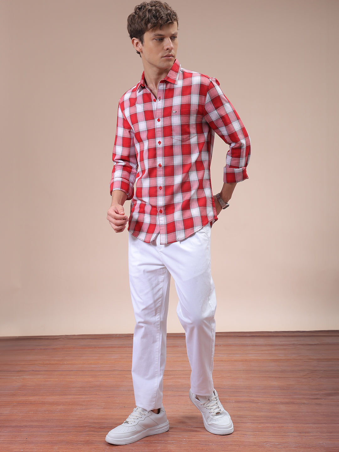 Men's Red Slim Fit Checked Shirt