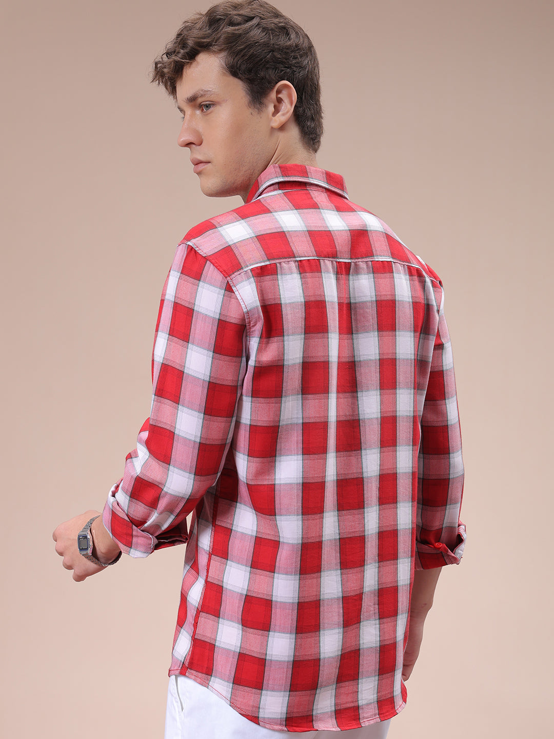 Men's Red Slim Fit Checked Shirt