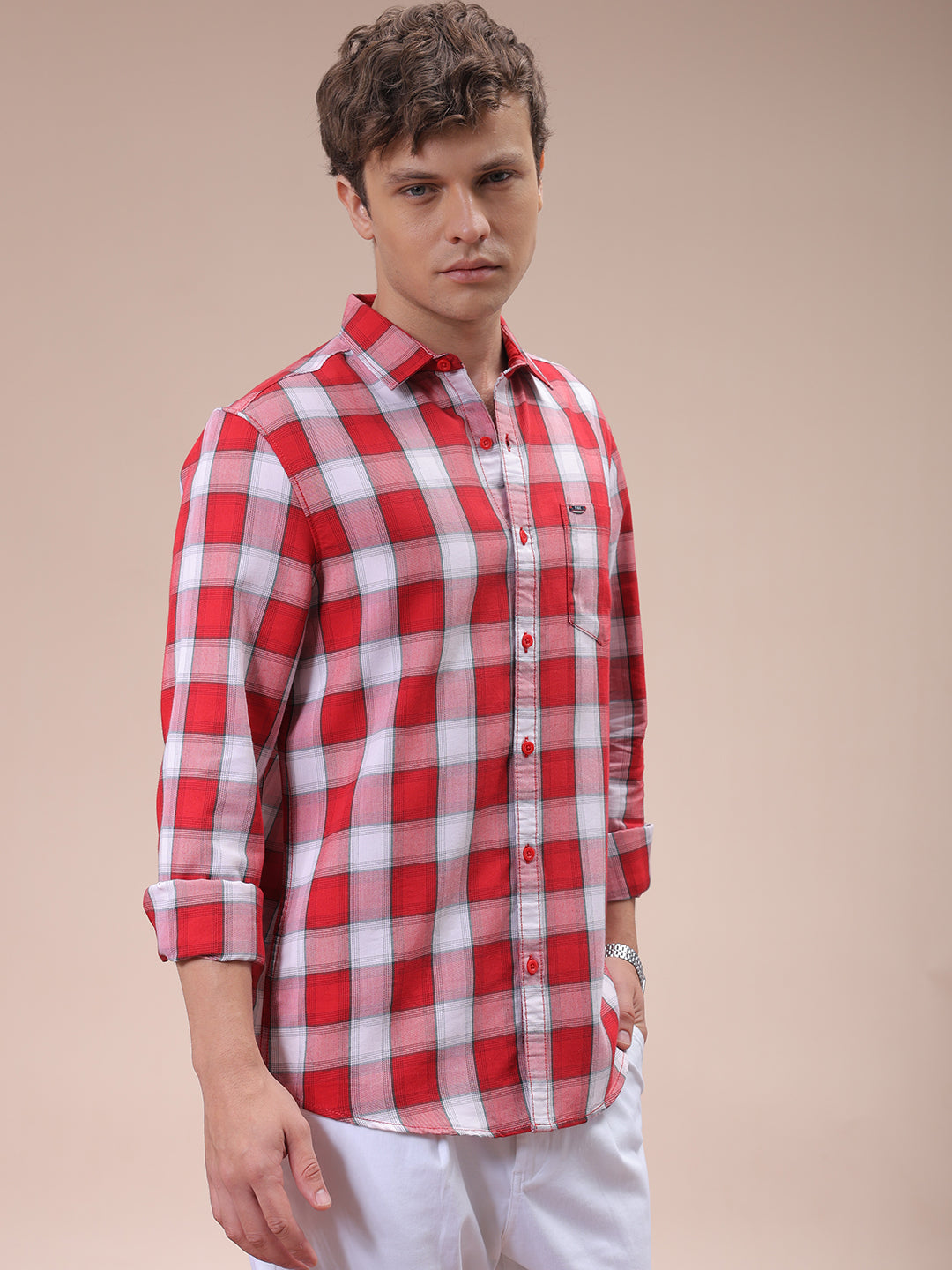 Men's Red Slim Fit Checked Shirt