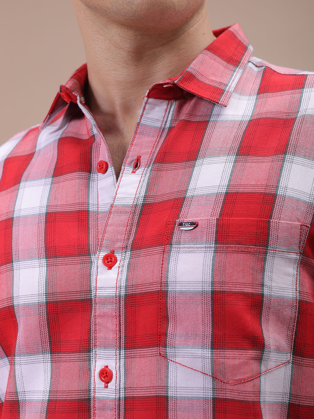 Men's Red Slim Fit Checked Shirt