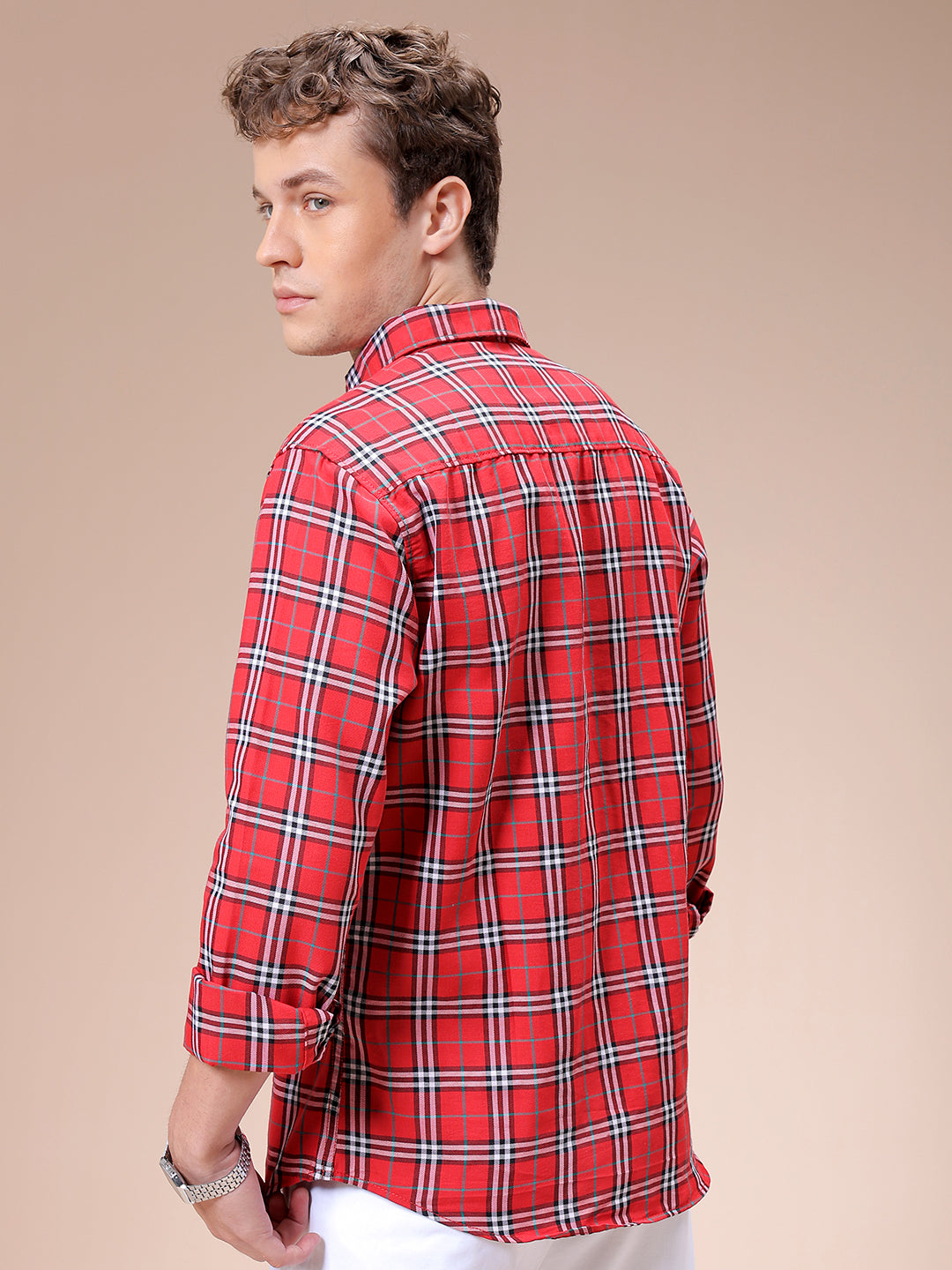 Men's Red Slim Fit Checked Casual Shirt