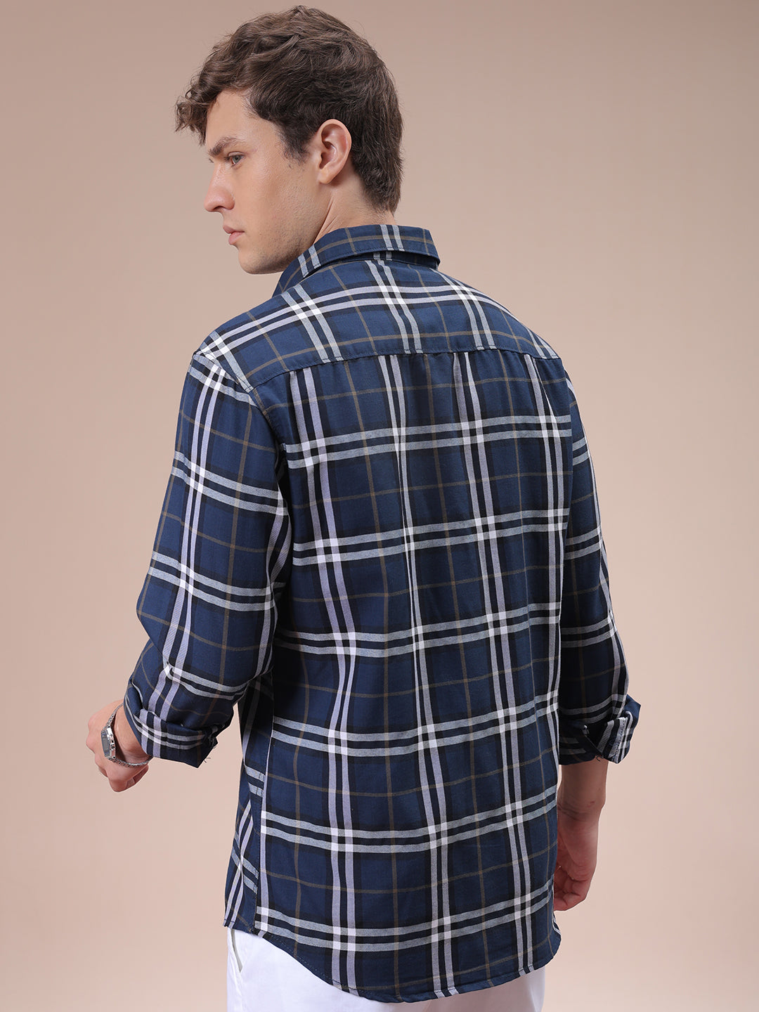 Men's Navy Blue Slim Fit Checked Shirt