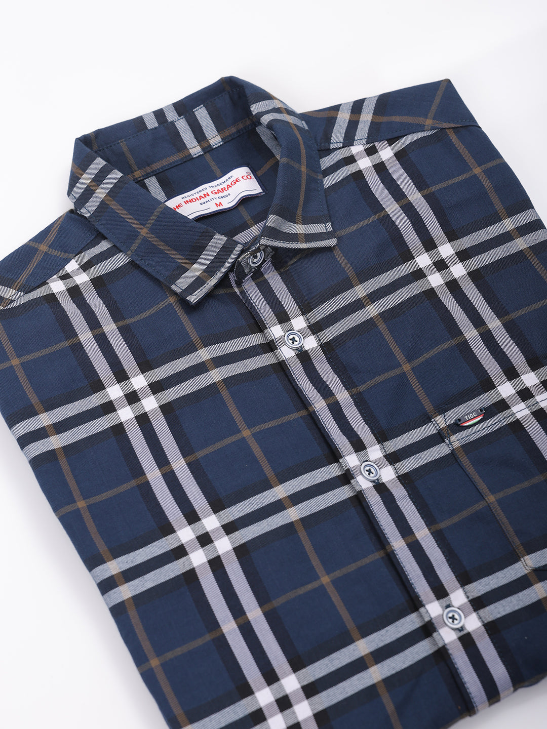 Men's Navy Blue Slim Fit Checked Shirt