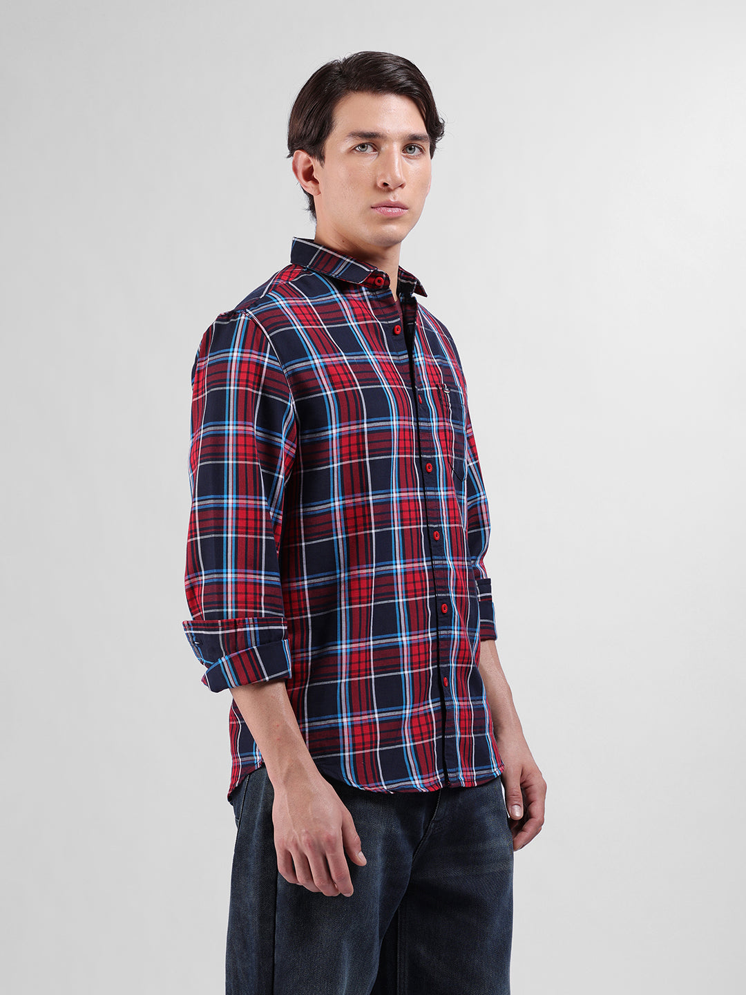 Men's Red Slim Fit Checked Casual Shirt