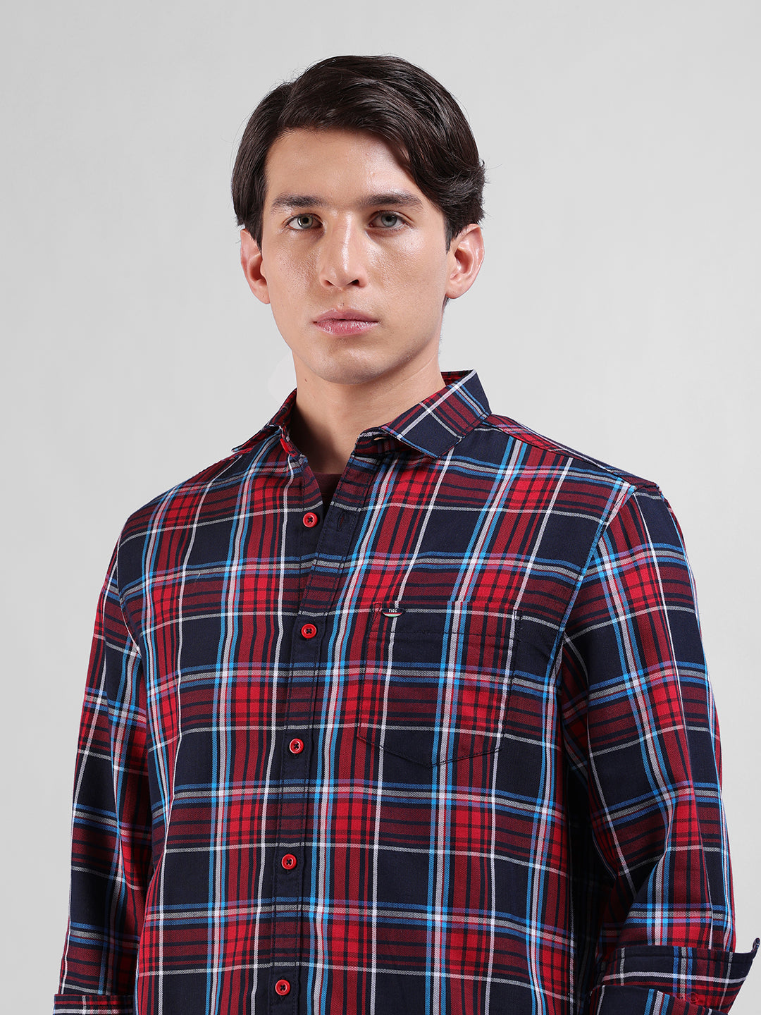 Men's Red Slim Fit Checked Casual Shirt