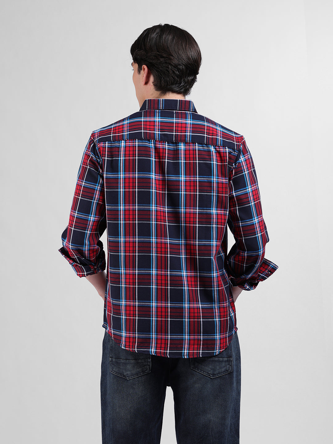 Men's Red Slim Fit Checked Casual Shirt