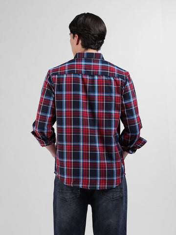 Men's Red Slim Fit Checked Casual Shirt