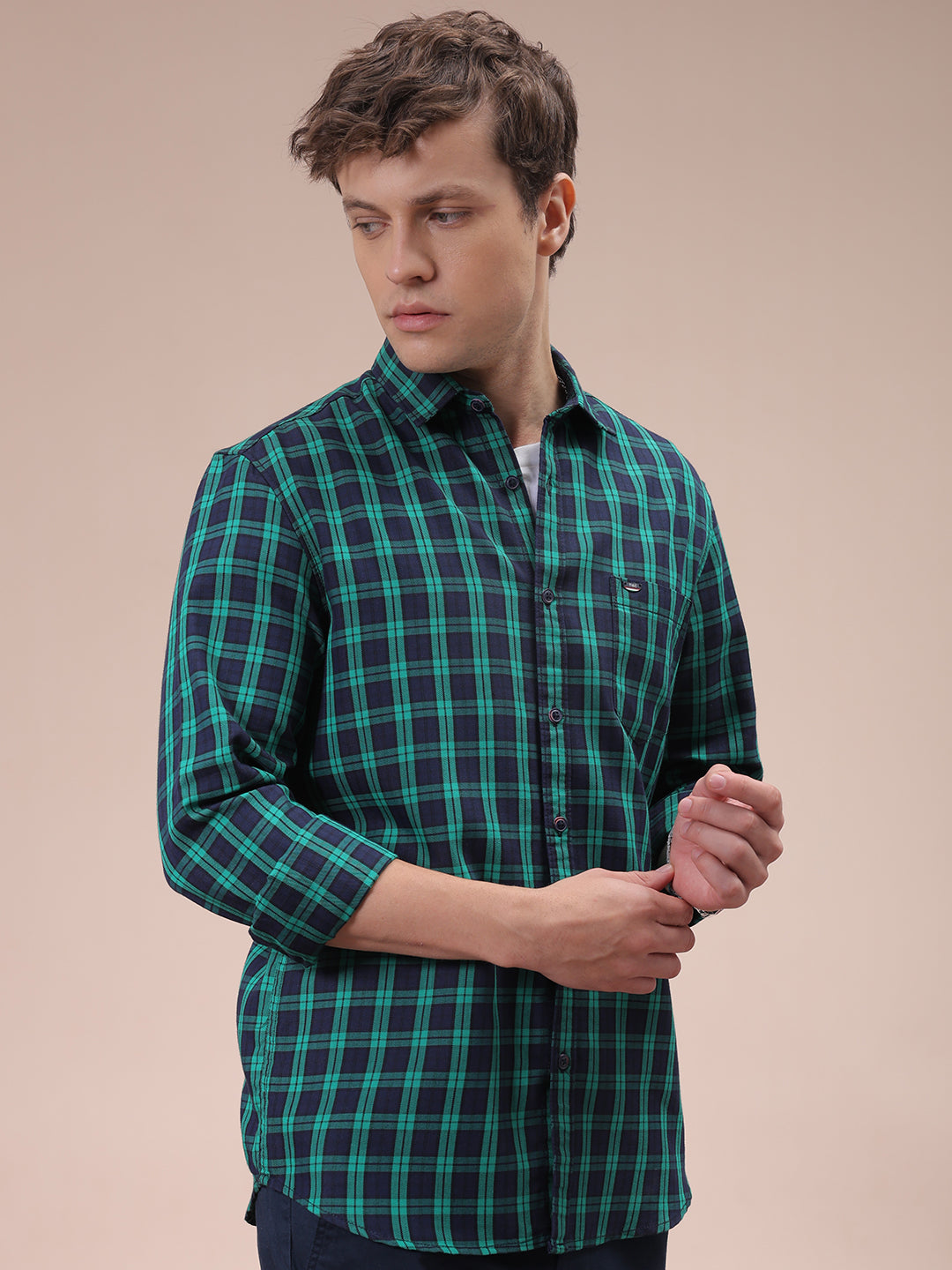 Men's Green Slim Fit Checked Shirt