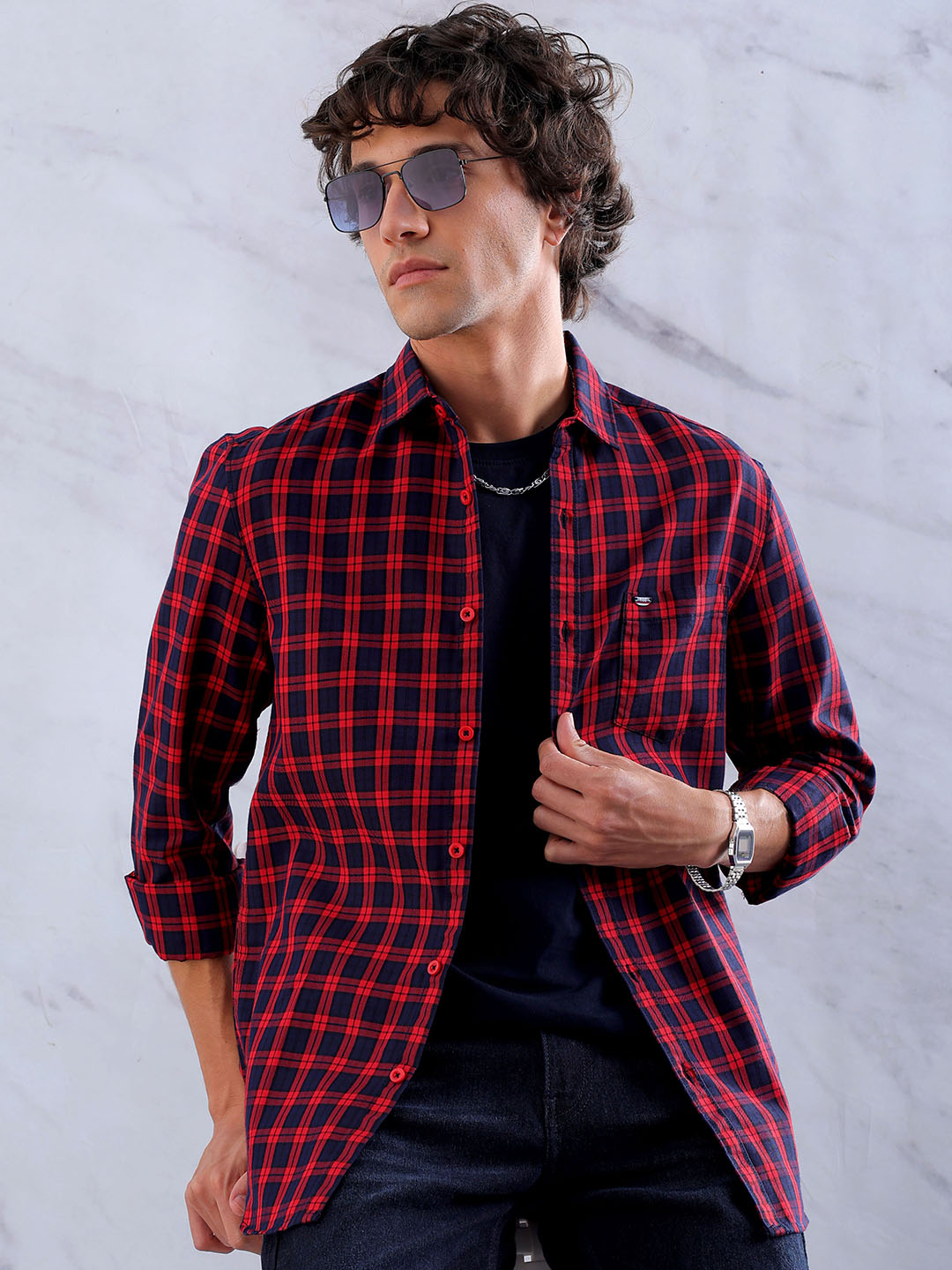 Shop Men's Checked Slim Fit Shirt Online.